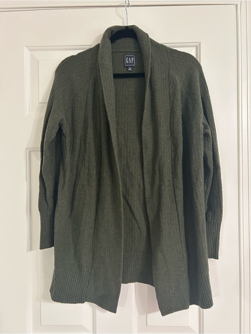 GAP Olive Open-Front Shawl Collar Cardigan
